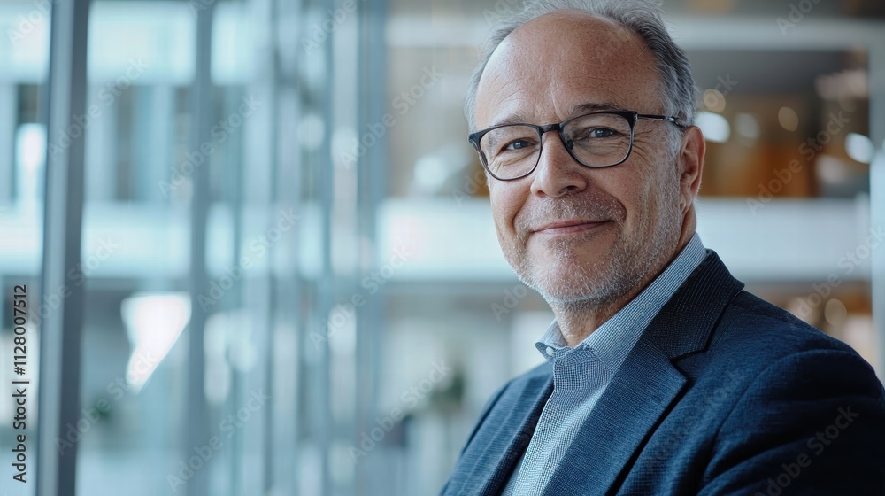 Confident mature businessman smiling in modern office environment Confident mature businessman smiling in modern office environment