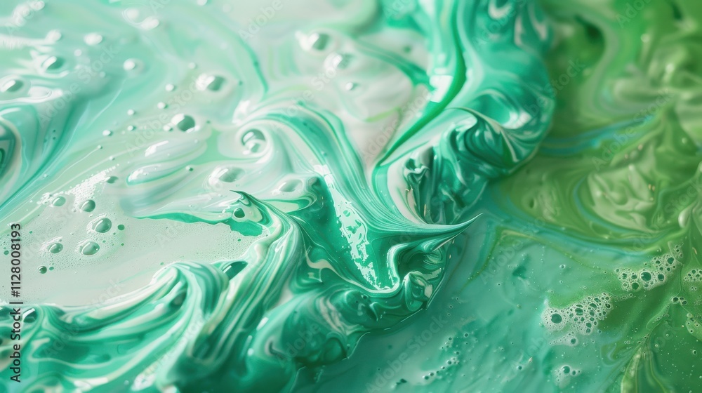 Fototapeta premium Abstract Swirling Green And White Paint Texture