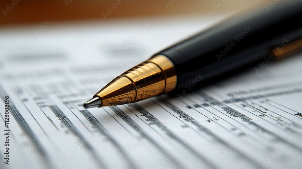 Elegant Pen Resting on Detailed Financial Document Elegant Pen Resting on Detailed Financial Document