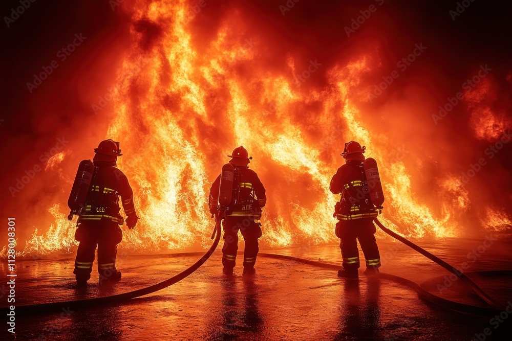 Firefighters Battle Massive Blaze in Intense Action Scene Firefighters Battle Massive Blaze in Intense Action Scene
