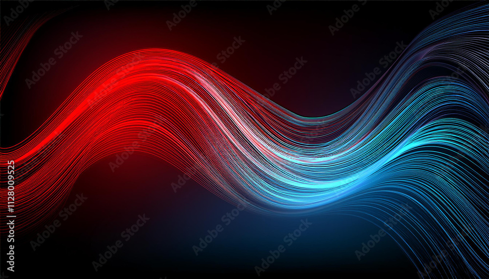 Abstract red blue light racing fast speed curve dynomic motion on black background.Generative AI Abstract red blue light racing fast speed curve dynomic motion on black background.Generative AI