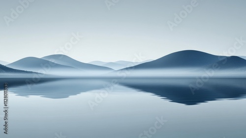 Serene Misty Mountains Reflected In Calm Water