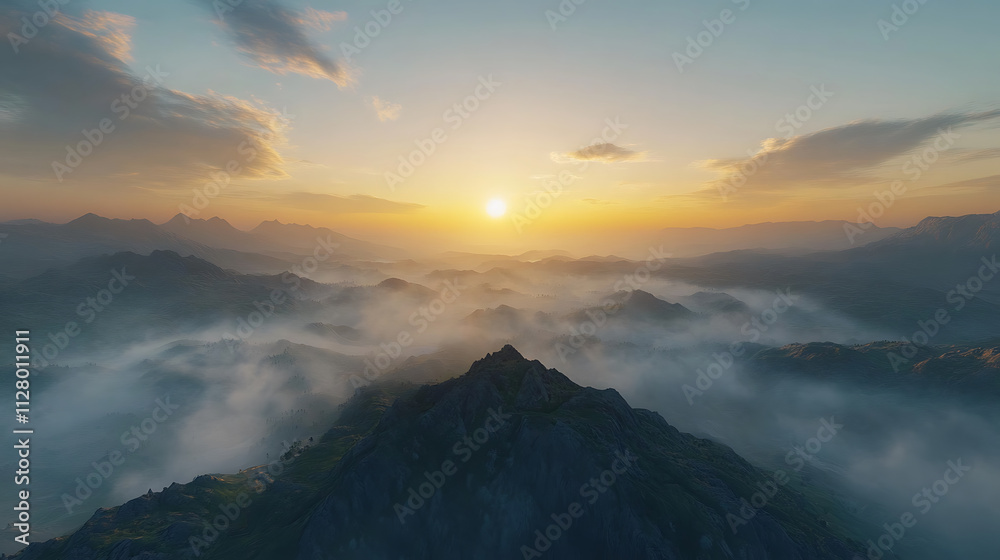 breathtaking sunrise over serene mountain landscapes with mist breathtaking sunrise over serene mountain landscapes with mist