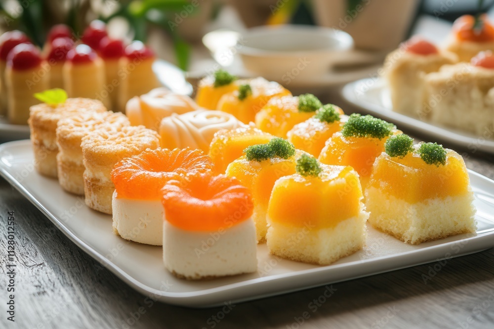 Assorted mini desserts on a white platter. Assorted mini desserts on a white platter.