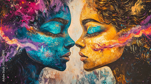 Artistic representation of Gemini twins with vibrant colors and textures