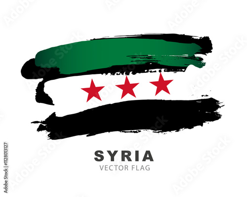 Colorful Syrian revolution flag logo. Flag of Syria. Colored brush strokes drawn by hand. Vector illustration