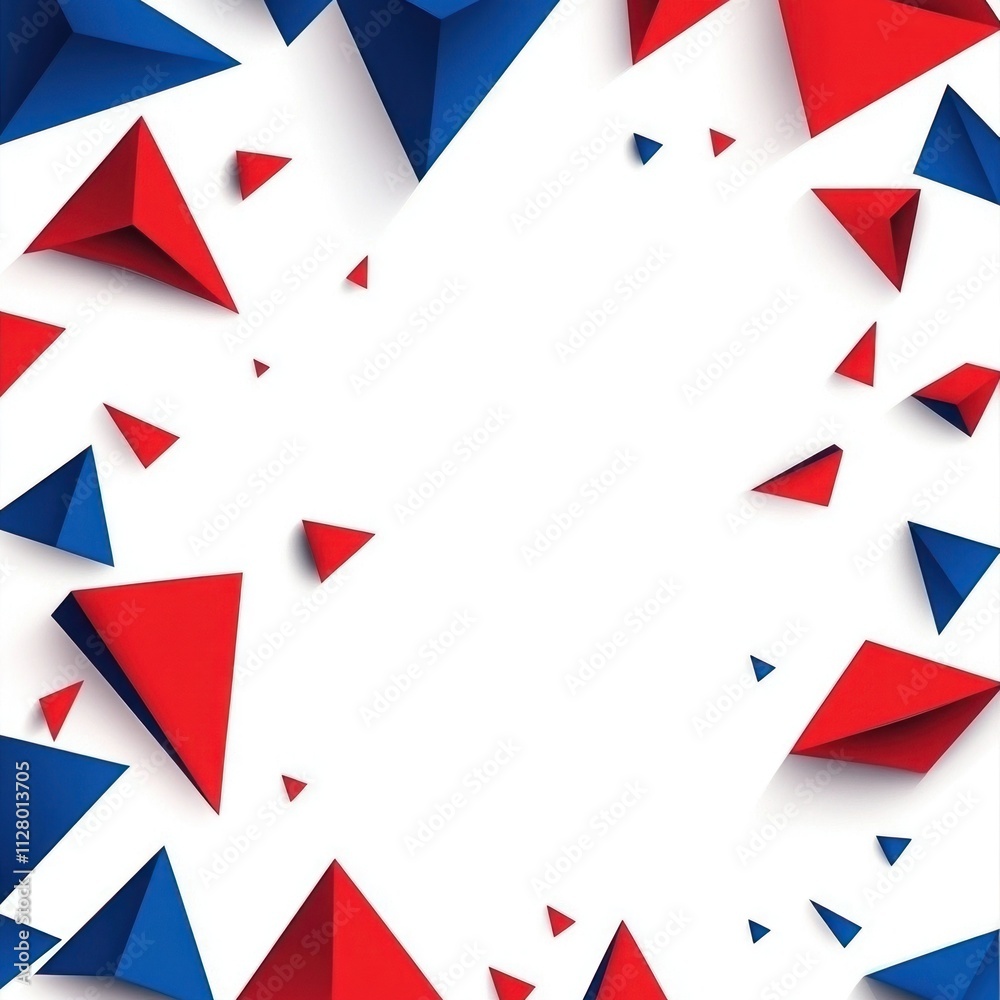 Obraz premium Abstract red and blue 3D triangle frame on white.