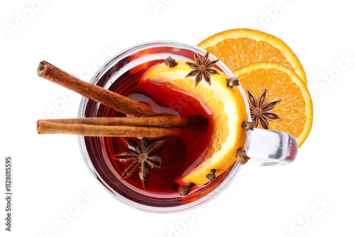 Konstfotografi PNG, Mulled wine, drink in a glass with ingredients, isolated on white backgroun