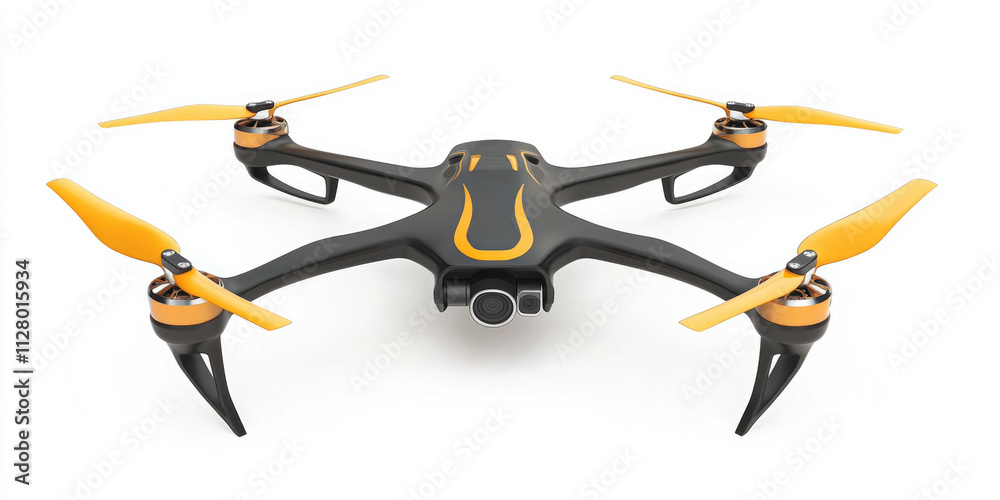 Black and orange drone on white surface Black and orange drone on white surface