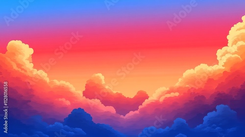 Vibrant Sunset Casting Warm Hues Over Fluffy Clouds Fills the Sky With Colors, Creating a Mesmerizing Scene of Nature's Beauty