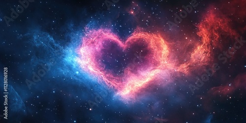 Heart Nebula in Space with Colorful Background and Glowing Stars for Love and Romance