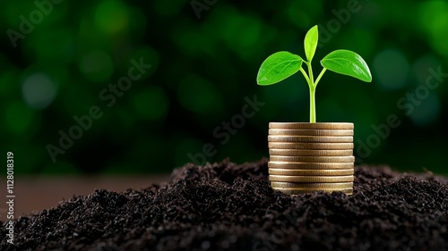 Plant Growing from Coins in Soil