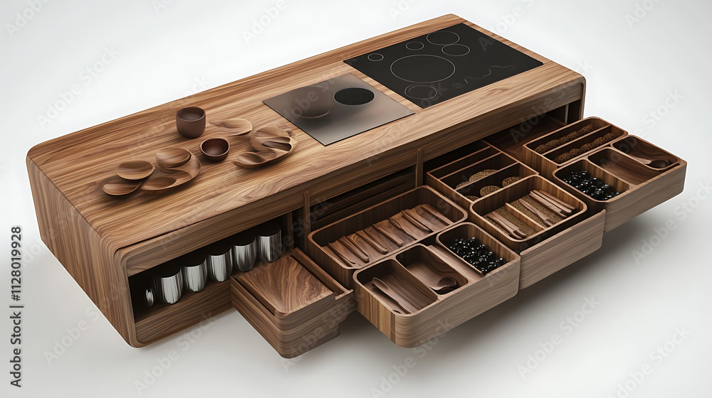 Modern modular kitchen design with smart storage solutions and sleek surfaces Modern modular kitchen design with smart storage solutions and sleek surfaces