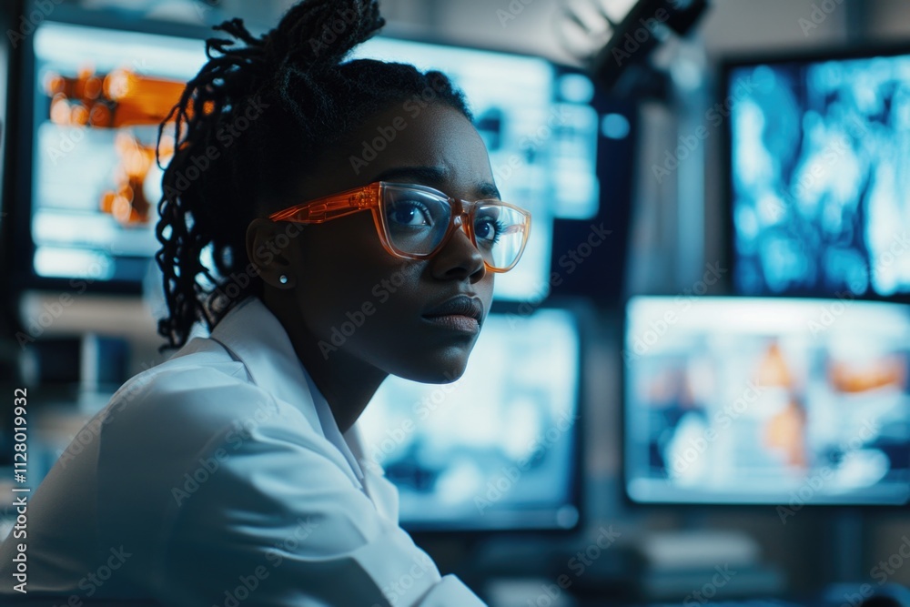 Woman working on computers