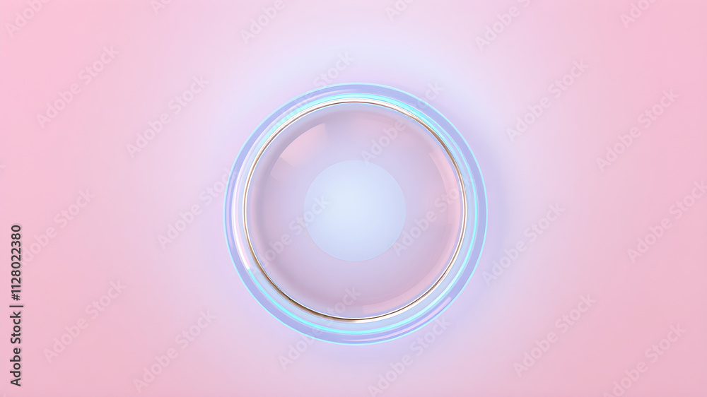 A 3D render of a translucent glass like button icon with glowing pastel blue highlights, floating on a soft gradient pink background, ultra-detailed in 8K A 3D render of a translucent glass like button icon with glowing pastel blue highlights, floating on a soft gradient pink background, ultra-detailed in 8K