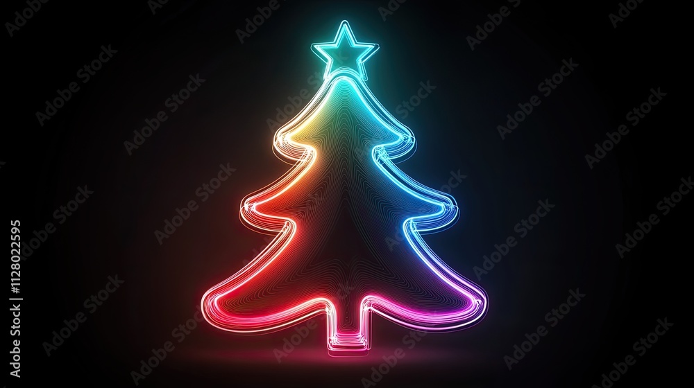 Vibrant neon christmas tree display urban setting digital art nighttime creative concept for holiday celebrations Vibrant neon christmas tree display urban setting digital art nighttime creative concept for holiday celebrations