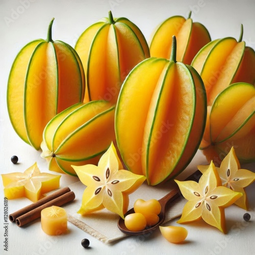 Eye-catching starfruit carambola, a tropical yellow delight on white backdrop