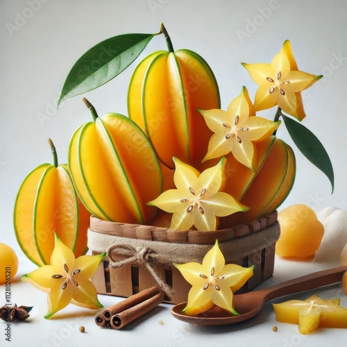 Eye-catching starfruit carambola, a tropical yellow delight on white backdrop