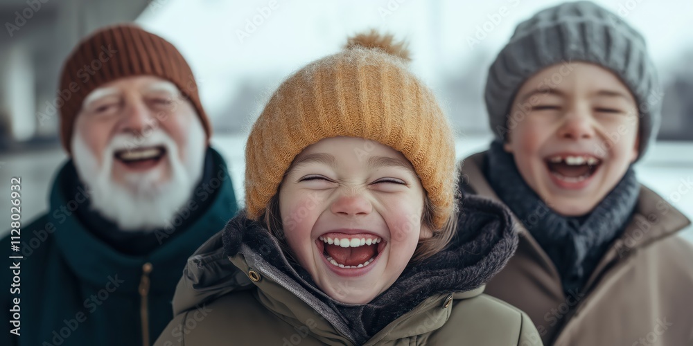 A heartwarming scene of a young girl, her brother, and grandfather laughing together outside, capturing the genuine bonds of family and shared moments of joy. A heartwarming scene of a young girl, her brother, and grandfather laughing together outside, capturing the genuine bonds of family and shared moments of joy.