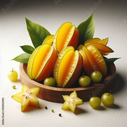 Eye-catching starfruit carambola, a tropical yellow delight on white backdrop