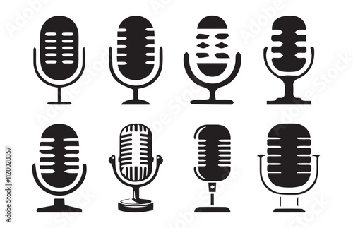Mic icon set. Mute Microphone sign. Karaoke mic pictogram. Voice illustration eps 10
