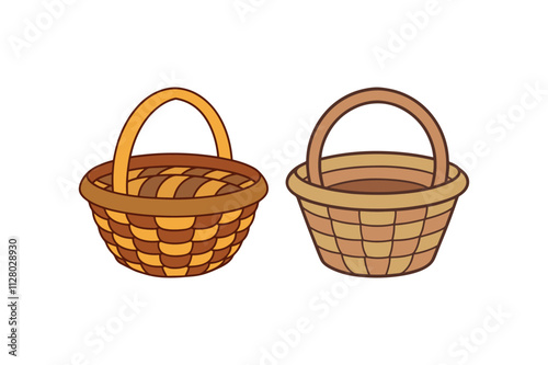 Realistic doodle design illustration of an empty wicker basket with handle