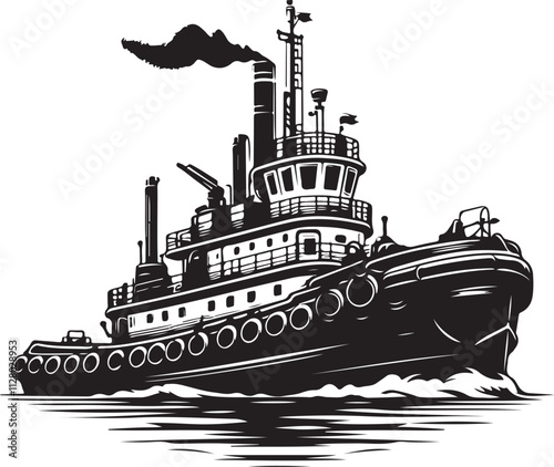 Tugboat silhouette vector art Illustration