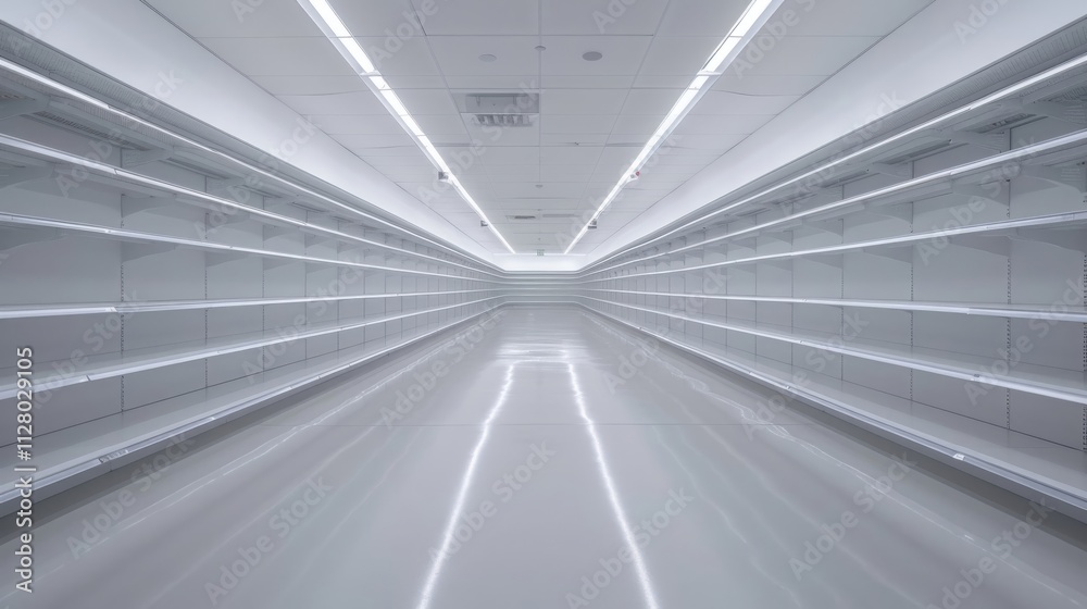 Empty commercial space with white shelves and bright lighting. Empty commercial space with white shelves and bright lighting.