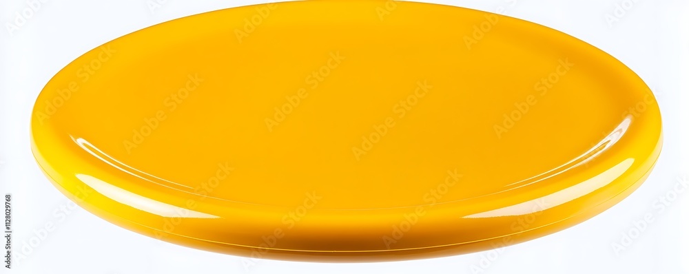 Rubber frisbee dog pet toy with bright yellow color isolated on white showing smooth surface and flexibility Rubber frisbee dog pet toy with bright yellow color isolated on white showing smooth surface and flexibility