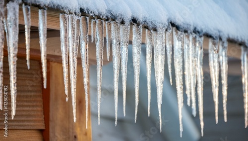 Icicles found under the eaves in the cold winter.