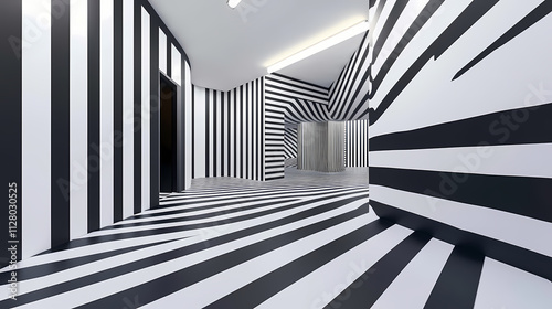 Black and white bold stripes pattern, illusory motion. Illusory. Illustration