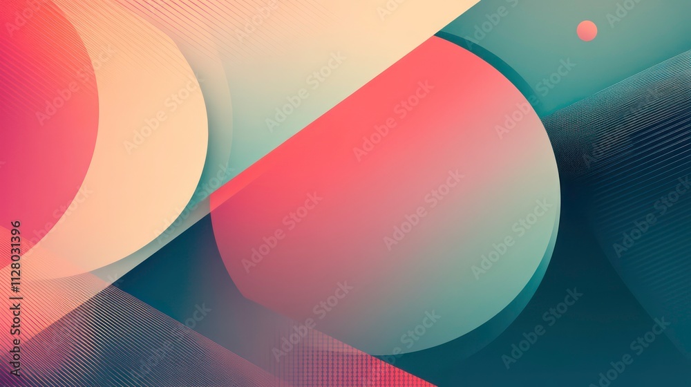 Abstract background with overlapping circles and lines in pastel pink, peach, teal, and dark-blue hues. Abstract background with overlapping circles and lines in pastel pink, peach, teal, and dark-blue hues.