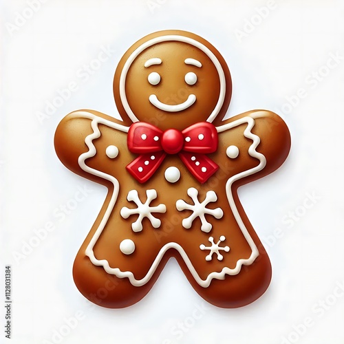  Christmas Gingerbread Man Cookie: Holiday Biscuit on White Background 