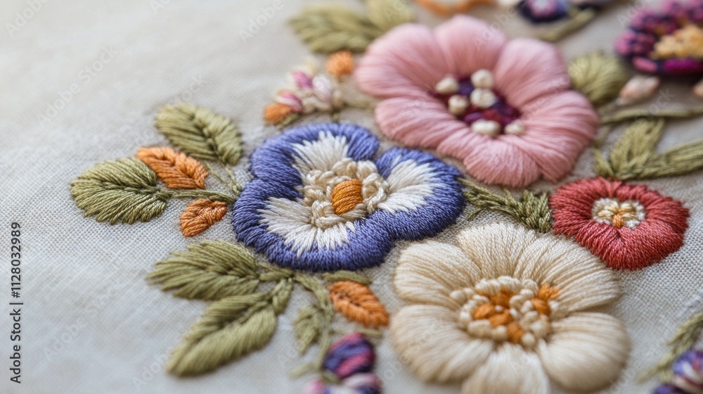 A fabric frame with embroidered floral patterns, providing a soft and decorative touch. A fabric frame with embroidered floral patterns, providing a soft and decorative touch.