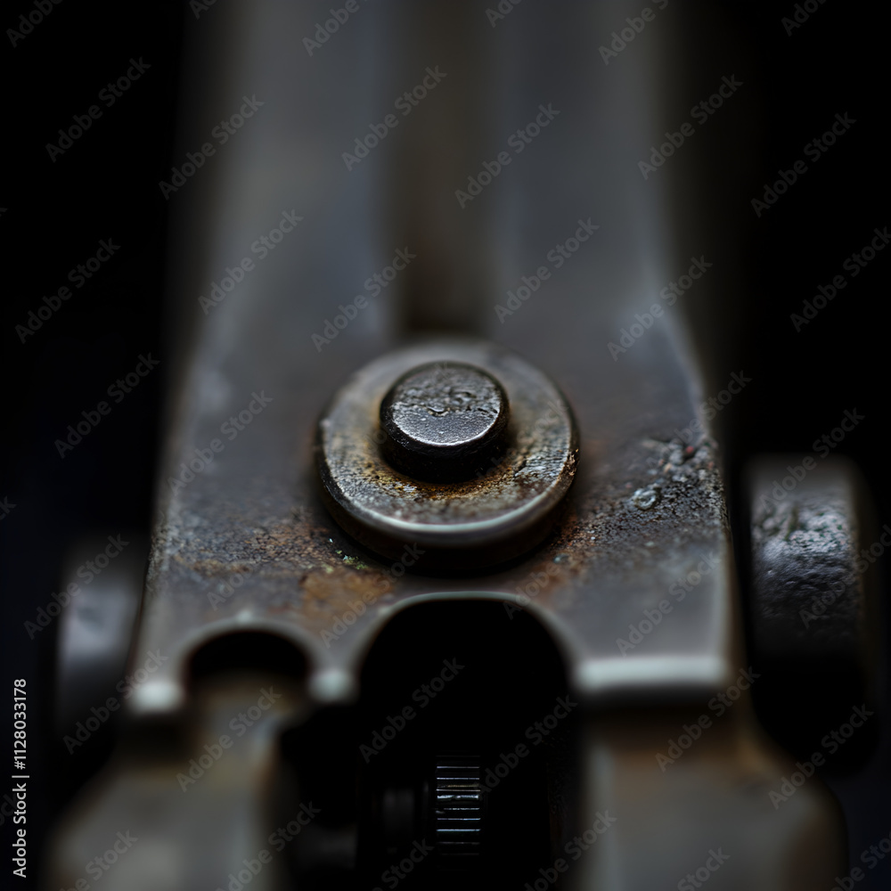 Detailed close-up of rusty gun mechanism workshop product photography industrial setting macro view mechanical concepts Detailed close-up of rusty gun mechanism workshop product photography industrial setting macro view mechanical concepts