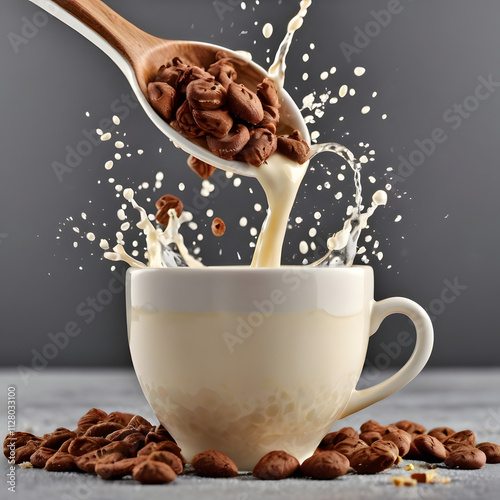 Dynamic Cereal Bowl with Chocos and Splashing Milk