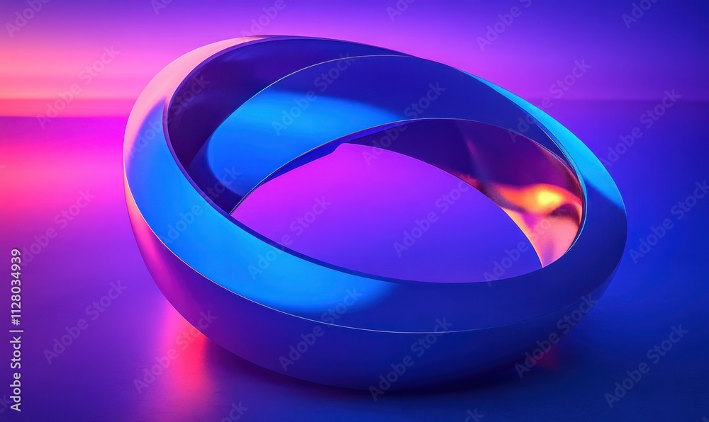 Futuristic Abstract Sculpture with Metallic Rings and Glowing Lights in Minimalist Design Futuristic Abstract Sculpture with Metallic Rings and Glowing Lights in Minimalist Design