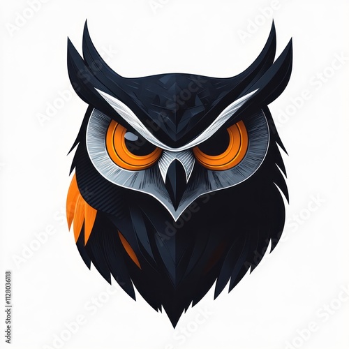 Geometric Owl Logo Design in Black and Orange photo