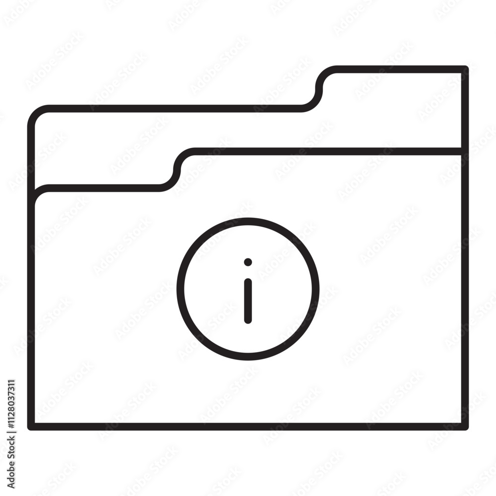 An outline style icon representing file information, symbolizing data and details related to files. An outline style icon representing file information, symbolizing data and details related to files.