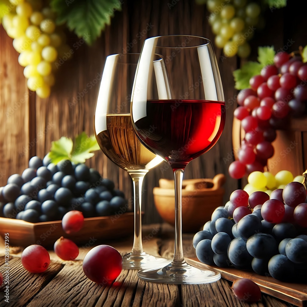 custom made wallpaper toronto digitalGlasses of Red and White Wine with Grapes on a Rustic Wooden Background