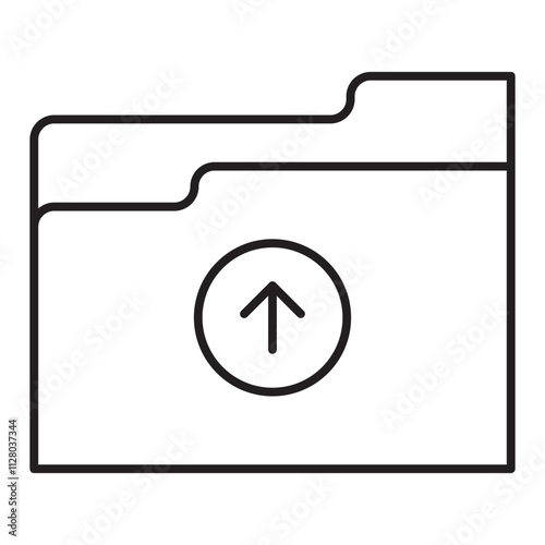 An outline style icon symbolizing the action of uploading a file, commonly used in file management applications.
