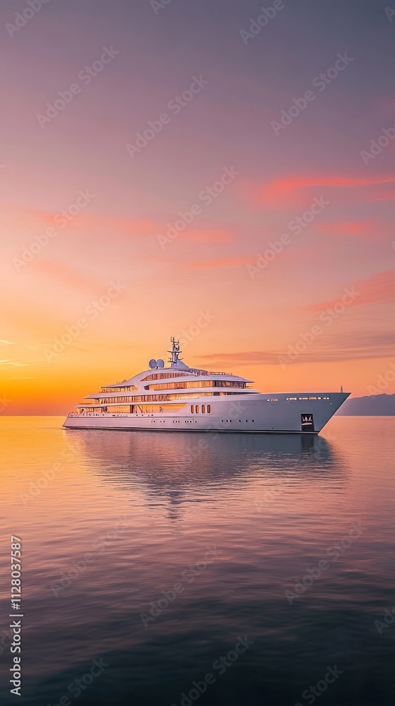 Luxury Yacht at Sunset on the Ocean: A Breathtaking View of a Majestic Ship Luxury Yacht at Sunset on the Ocean: A Breathtaking View of a Majestic Ship