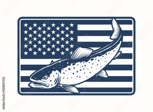 American Trout Vector Badge Design