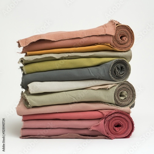 A Stack of Vibrant Natural Fabric Rolls in Various Shades photo