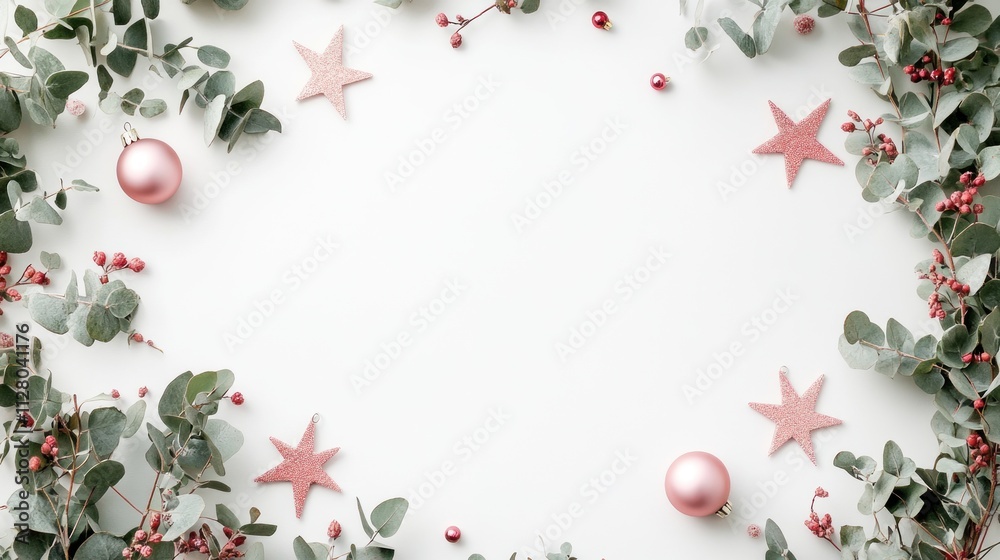 Festive Christmas Background with Pink and Green Decorations Festive Christmas Background with Pink and Green Decorations
