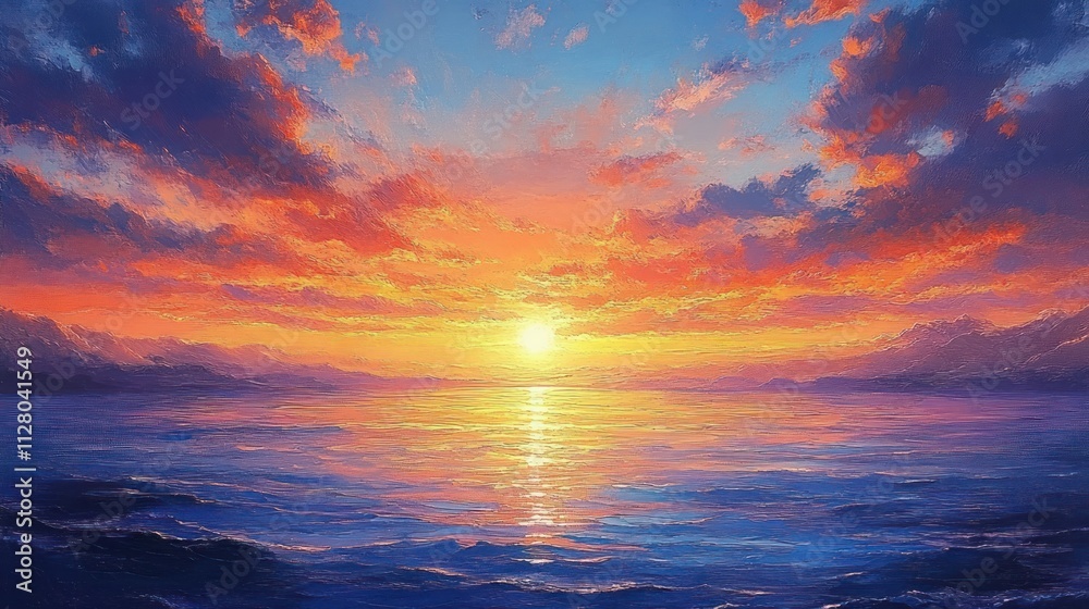 Fototapeta premium Sunset Over the Ocean in Impressionism Style