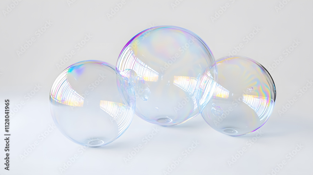 Soap bubbles floating against a white background. Soap bubbles floating against a white background.