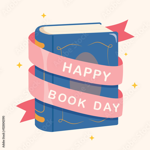 illustration of a book with ribbon. Best of the year, Book award of season. Happy book day design.