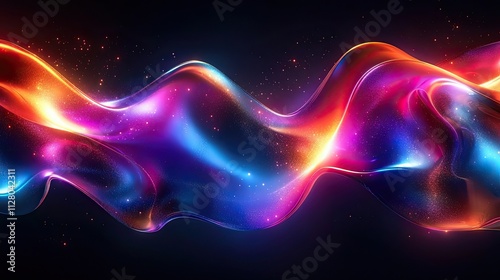 A holographic liquid blob in vivid colors, with wavy and reflective textures, set against a black background, perfect for modern abstract design concepts.