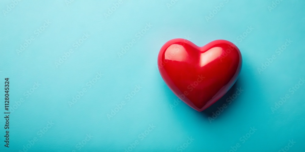 Aerial View Red Heart Light Blue Background Top Down - Heart Shaped Design, Abstract Art, Romance Concept, Space for Text, Pastel Background Aerial View Red Heart Light Blue Background Top Down - Heart Shaped Design, Abstract Art, Romance Concept, Space for Text, Pastel Background
